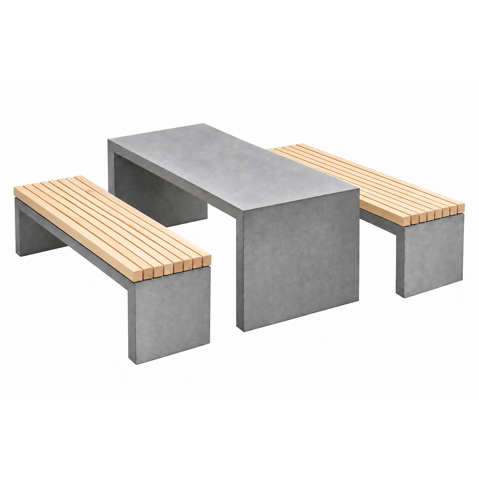Parkmöbelset - Ett Betongbord Humle, två Betongbänkar Pion - Längd 160 cm - 5