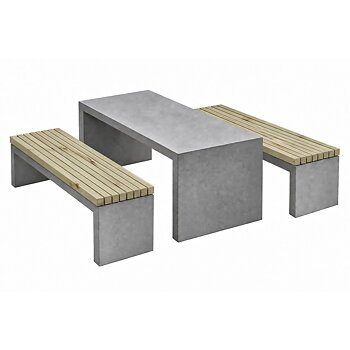 Parkmöbelset - Ett Betongbord Humle, två Betongbänkar Pion - Längd 160 cm