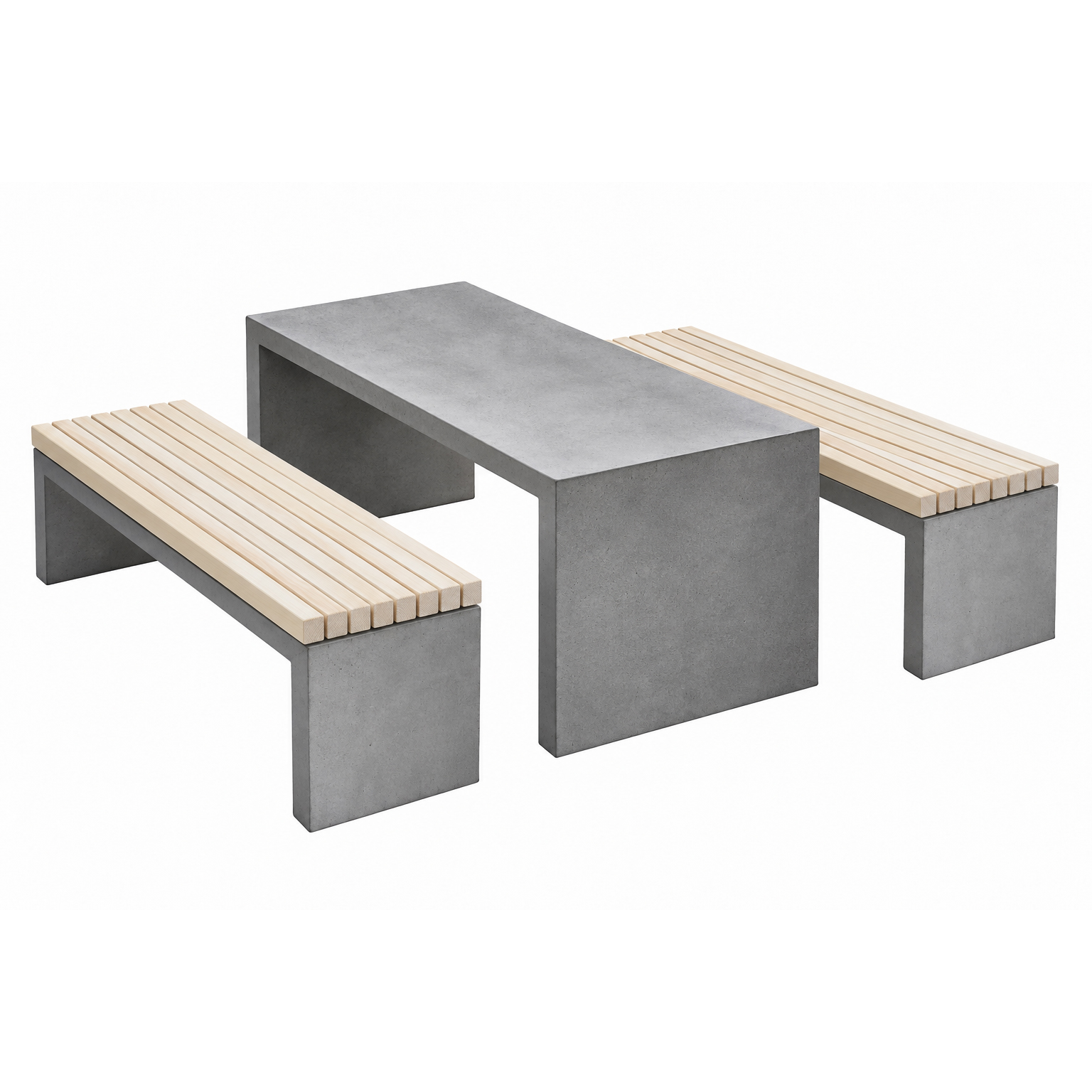 Parkmöbelset - Ett Betongbord Humle, två Betongbänkar Pion - Längd 160 cm - 6