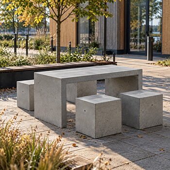 Parkmöbelset - Ett Betongbord Humle, fyra Betongkuber - Längd 160 cm