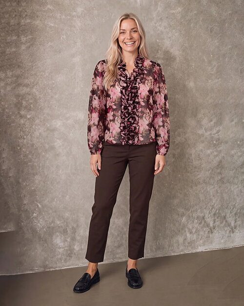 Blus Vibse med volang blommig rosa/brun - 3