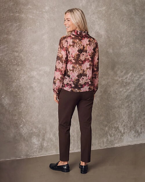 Blus Vibse med volang blommig rosa/brun - 4