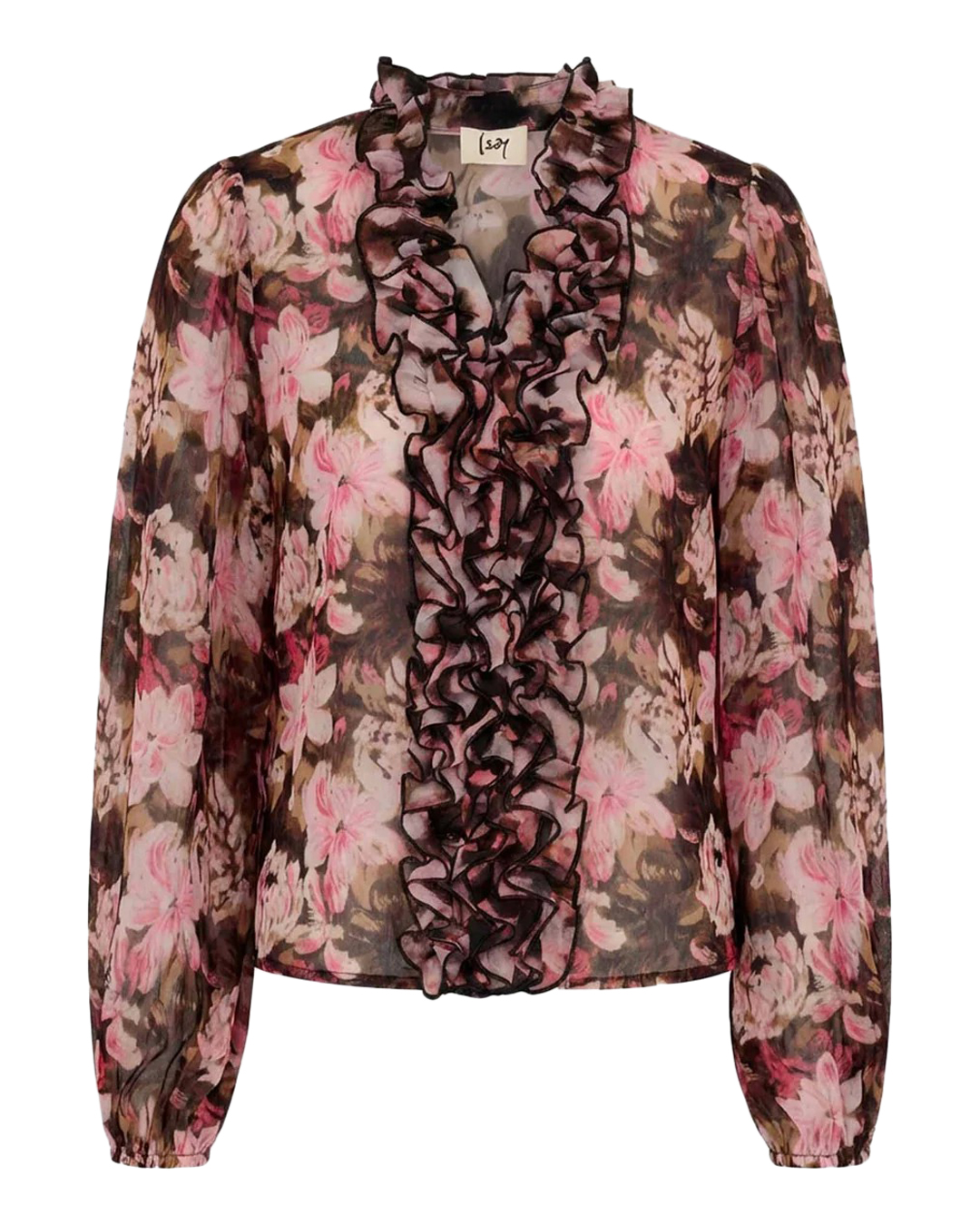 Blus Vibse med volang blommig rosa/brun - 6