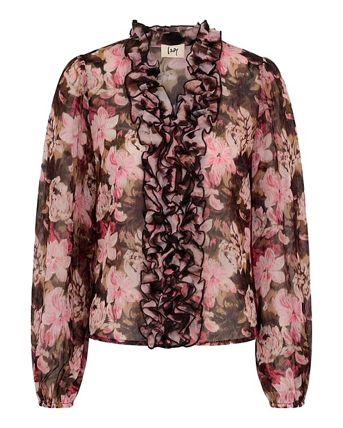 Blus Vibse med volang blommig rosa/brun - 6