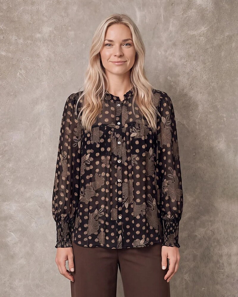 Blus Otella skir mönstrad beige/svart