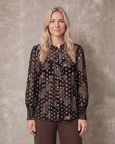 Blus Otella skir mönstrad beige/svart