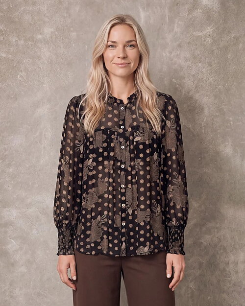 Blus Otella skir mönstrad beige/svart