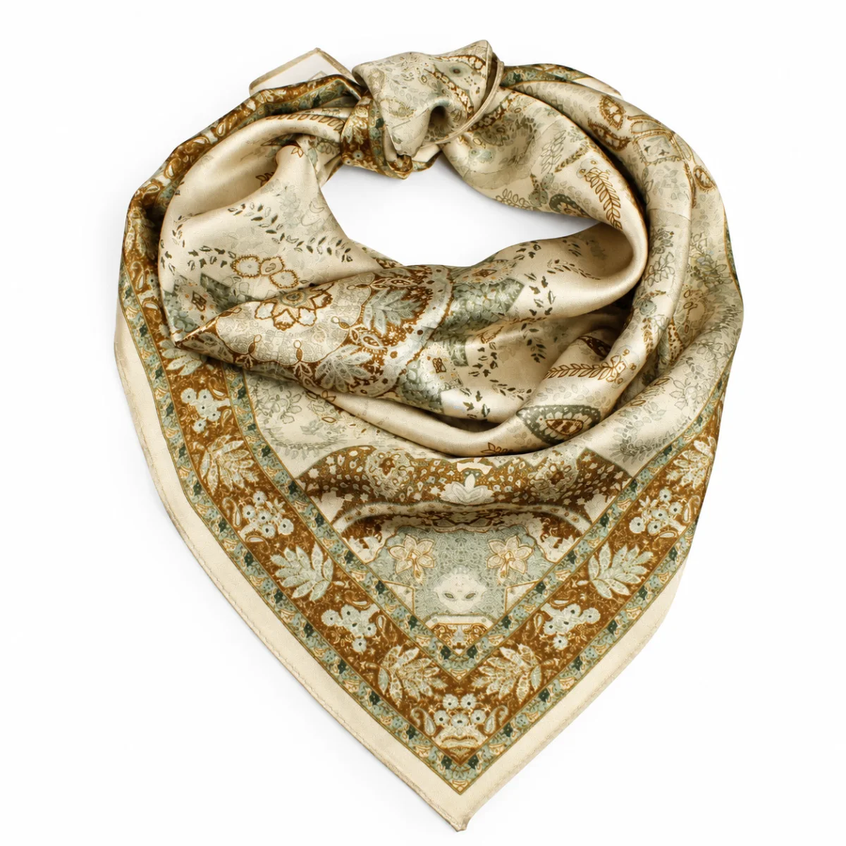 Beige Mönstrad Kvadratisk  Sidenscarf - 3