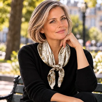 Beige Mönstrad Kvadratisk  Sidenscarf