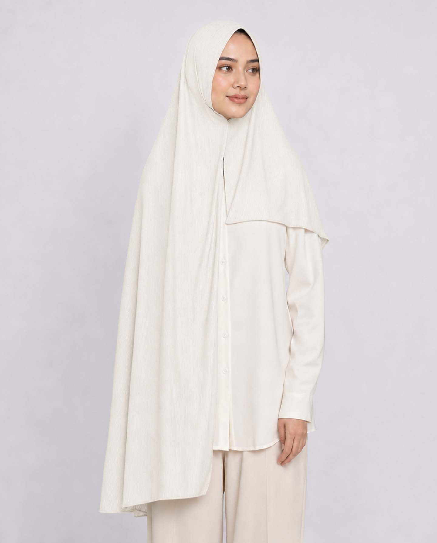 Hijab - Instant Lycra melerat - Off-White - 2