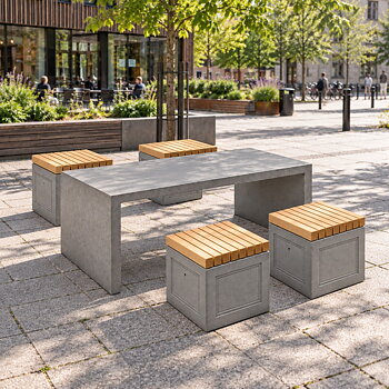 Parkmöbelset - Ett Betongbord Humle, fyra Klassiska Betongkuber Träyta - Längd 160 cm