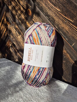 Rebell sockgarn 9404 Orange/lila print 100gr Gjestal garn