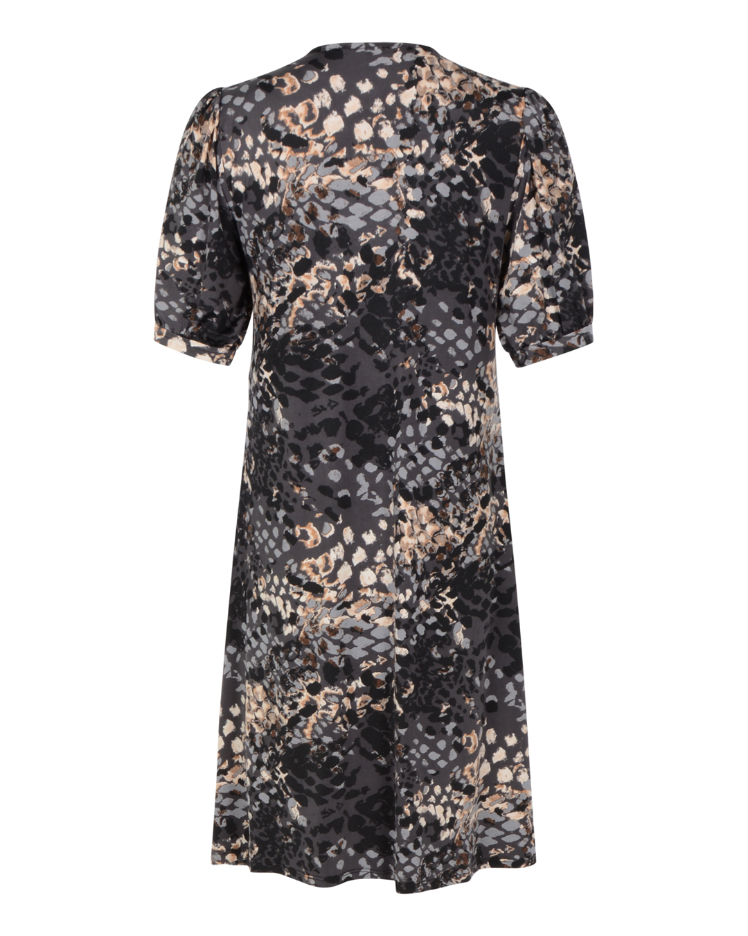 Klänning Jo v-ringad mönstrad grå/svart/beige - 2