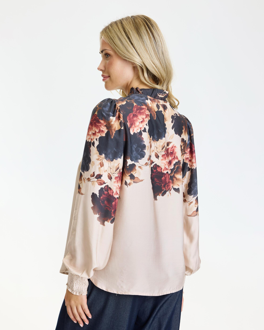 Blus Freecia ståkrage blommig vinröd/beige - 2