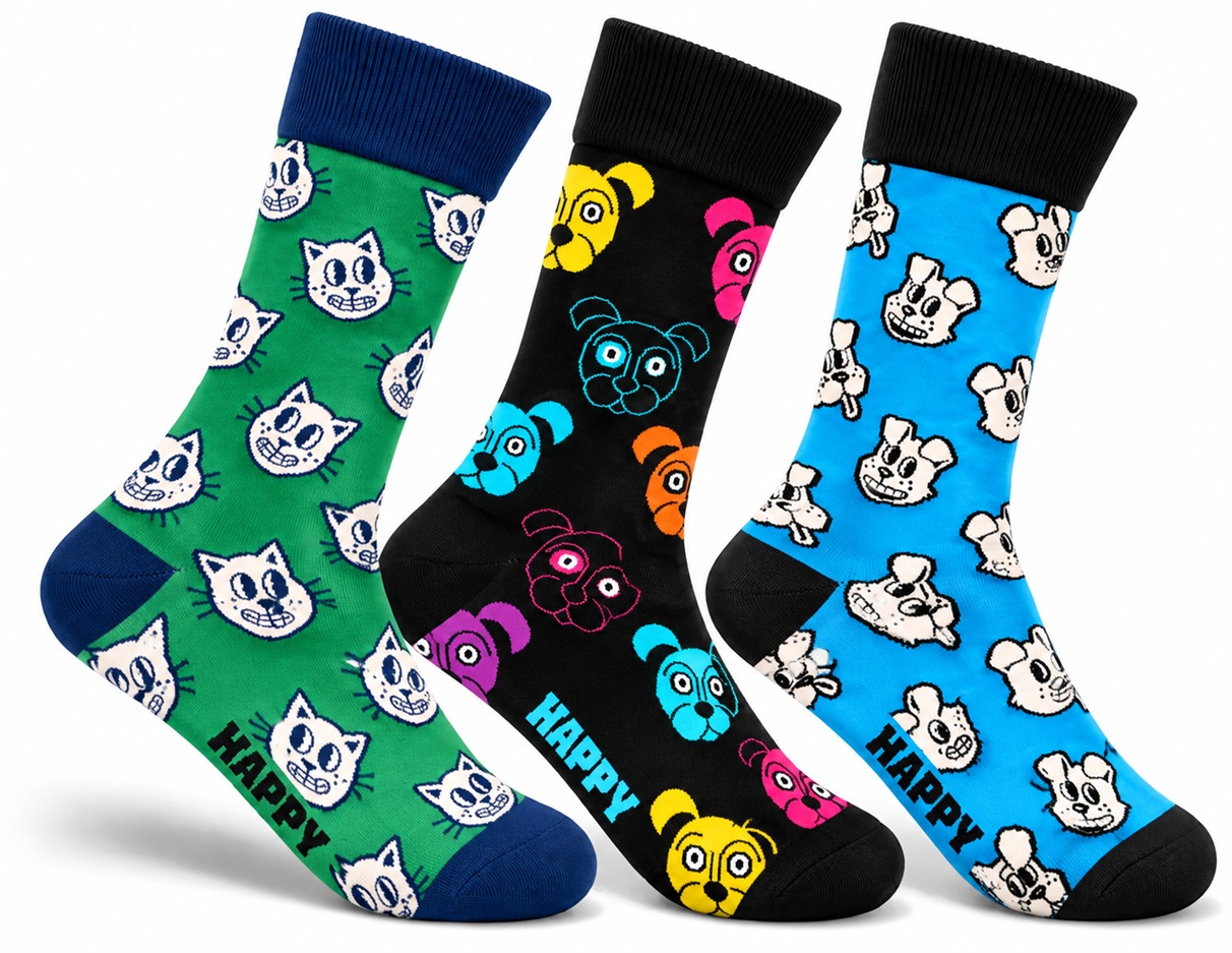 3-Pack Happy Socks Cat and Dog Socks