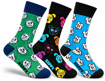 3-Pack Happy Socks Cat and Dog Socks