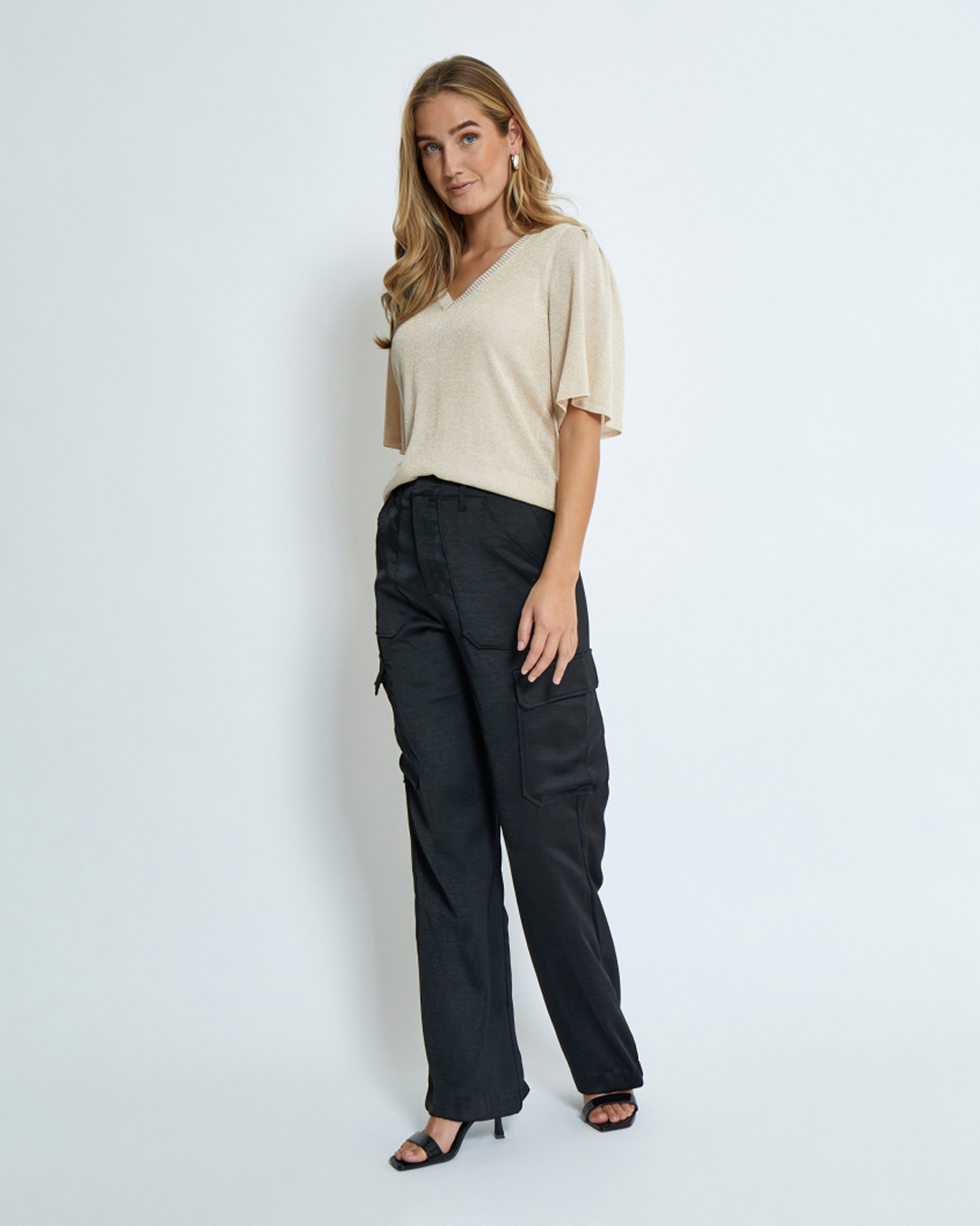 Topp Kayla v-ringad beige glittrig - 5