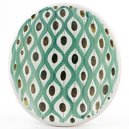 Stig Lindberg (1950s) Rounded Faience Bowl with Hand-Painted Decor #102  21 cm