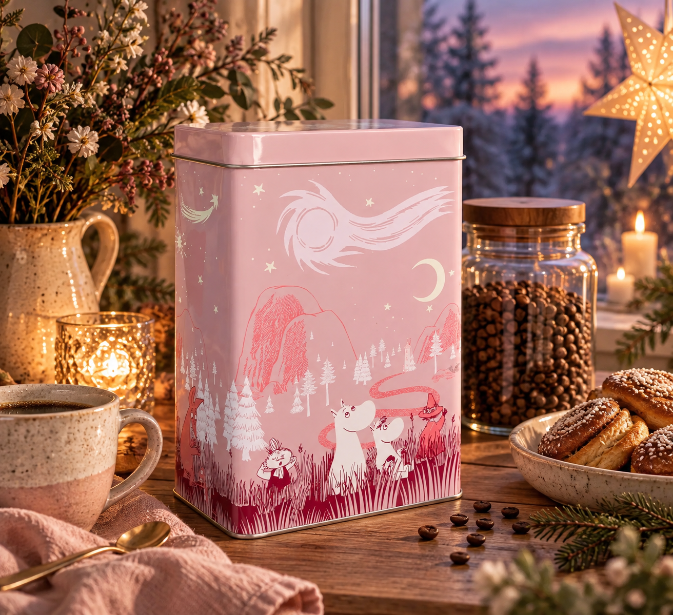 Mumin kaffeburk i plåt KOMETEN ROSA - Mumin plåtburk 2026 - 2