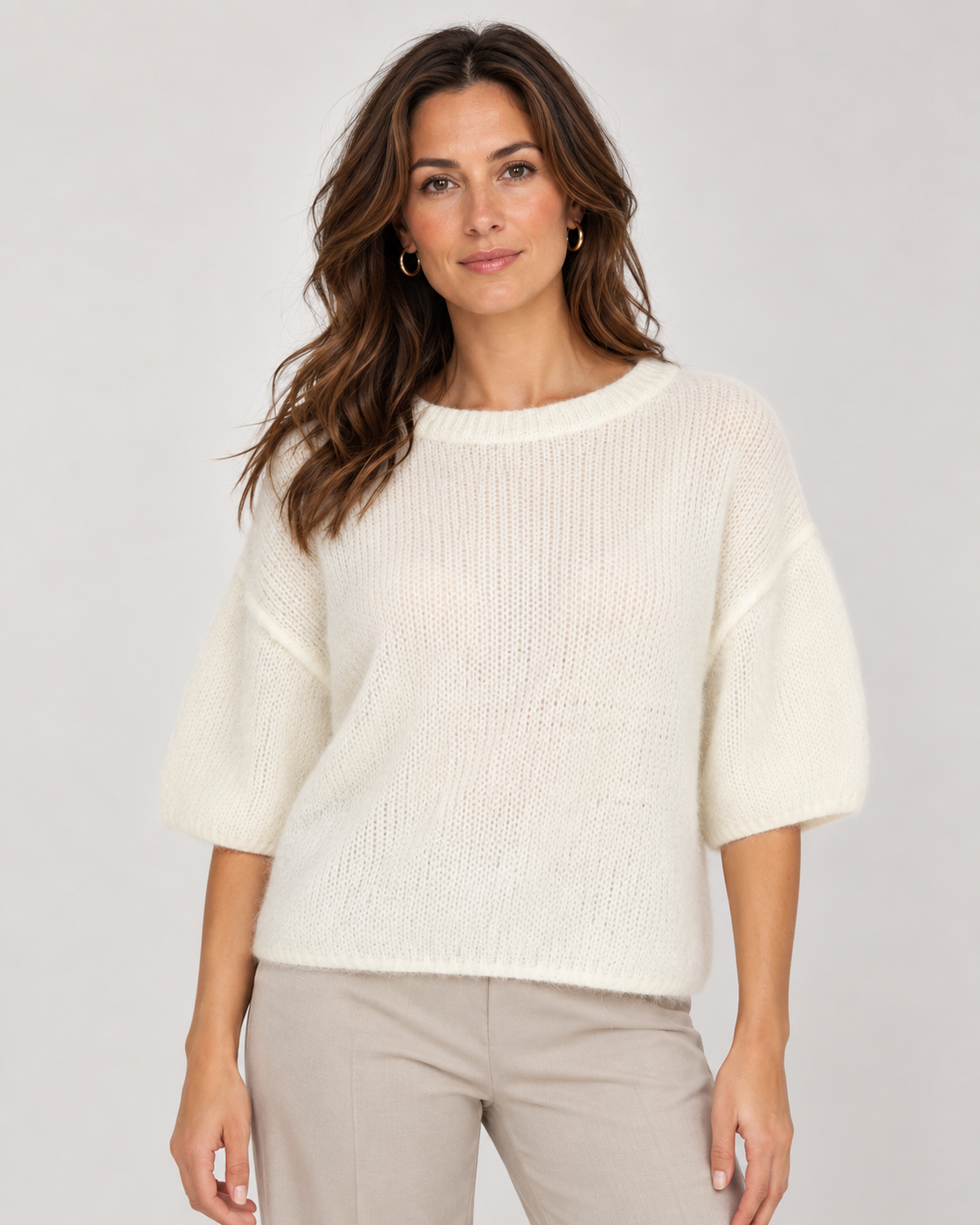 Mohairjumper Augusta kort ärm rundringning offwhite