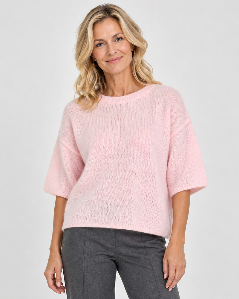 Mohairjumper Augusta kort ärm rundringning ljusrosa