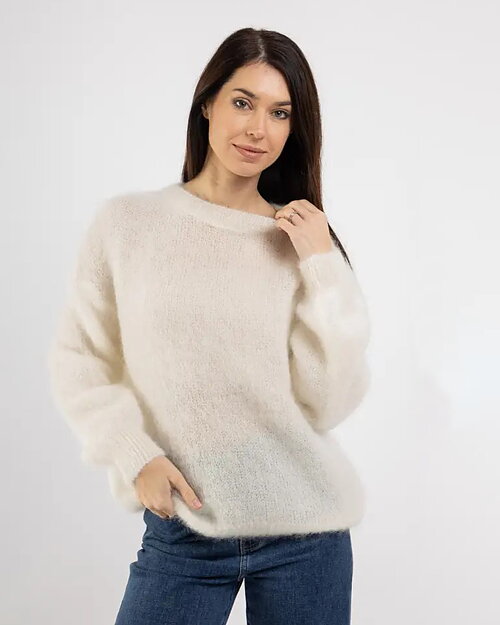 Mohairjumper Alfrida chic rundringad offwhite