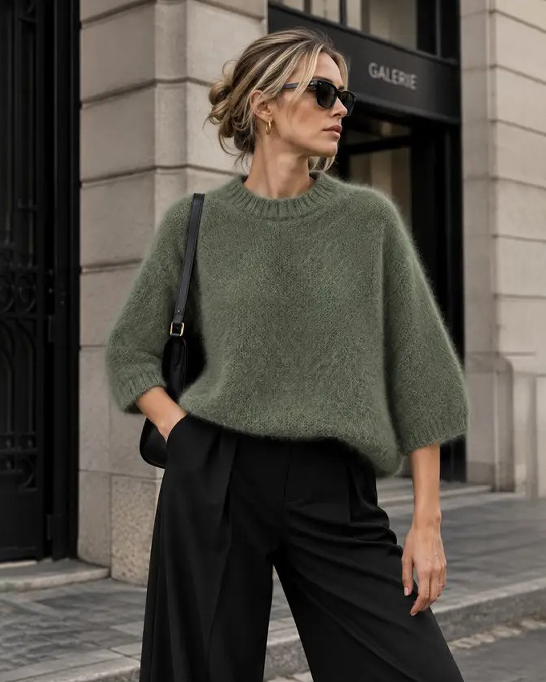 Mohairjumper Rut kort ärm khakigrön