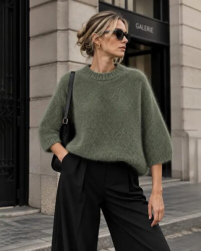 Mohairjumper Rut kort ärm khakigrön