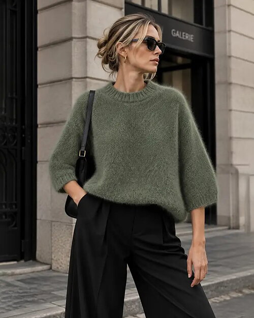 Mohairjumper Rut kort ärm khakigrön