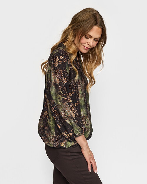 Blus Faye resår nedtill grön/brun/svart - 3