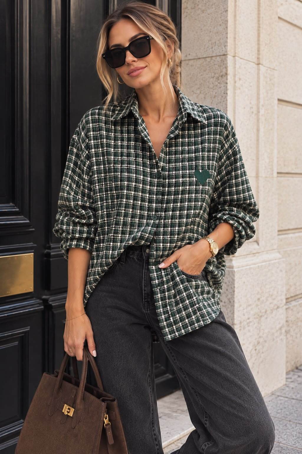 Shirt check heart green