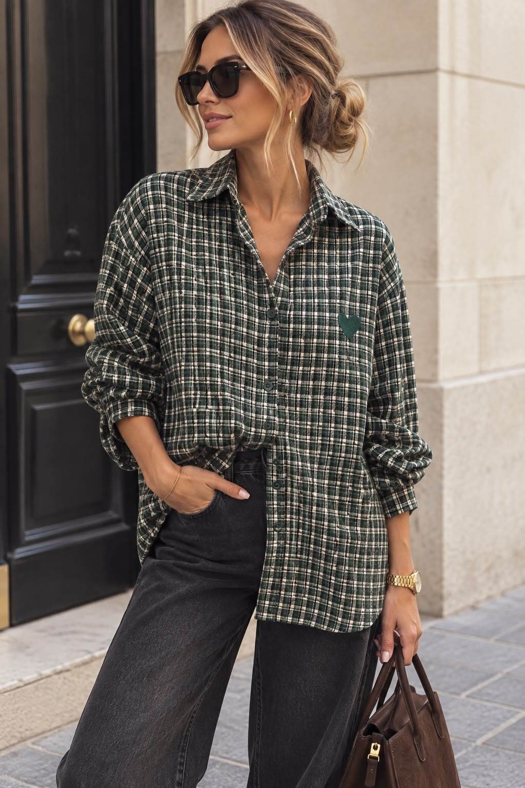 Shirt check heart green - 2