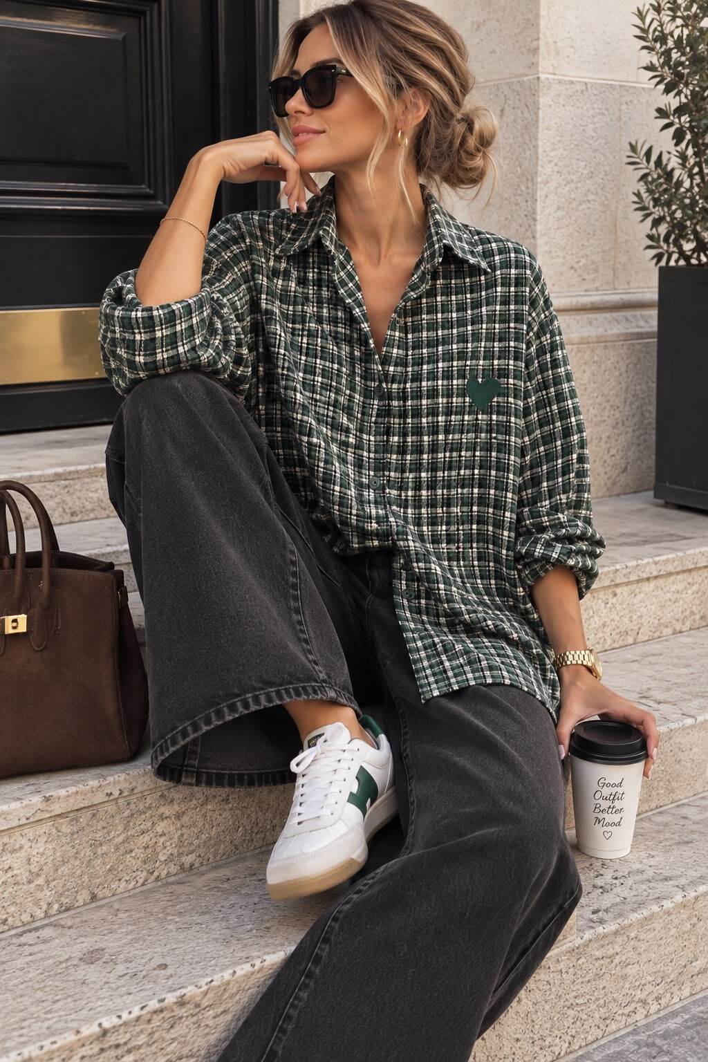 Shirt check heart green - 3