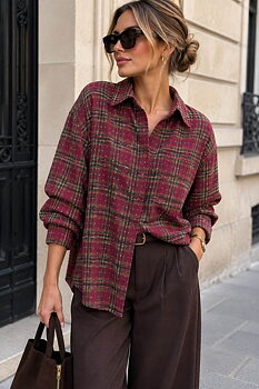 Shirt check with rhinestones burgundy