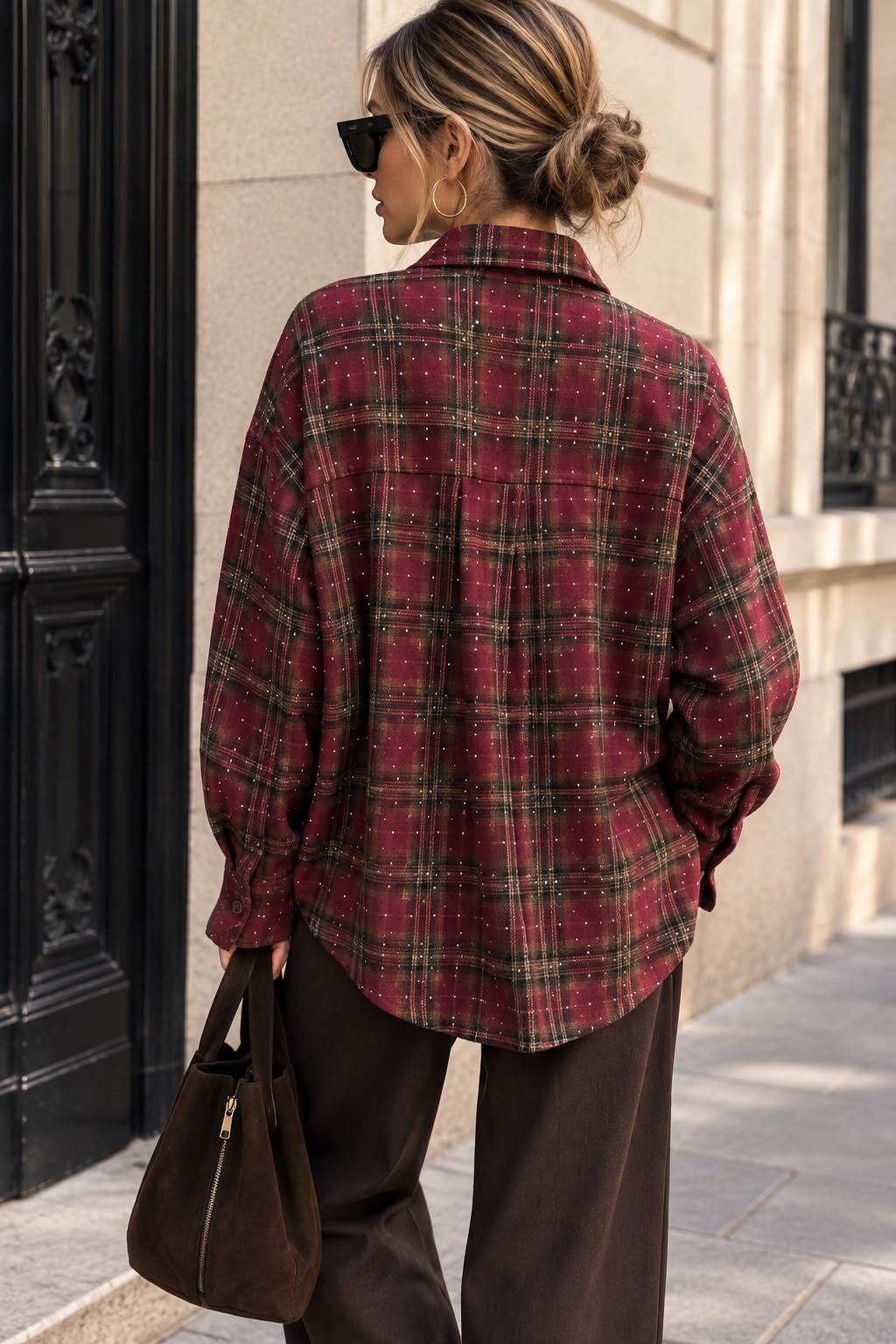 Shirt check with rhinestones burgundy - 2