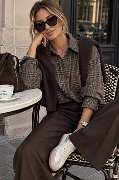 Shirt check with rhinestones brown