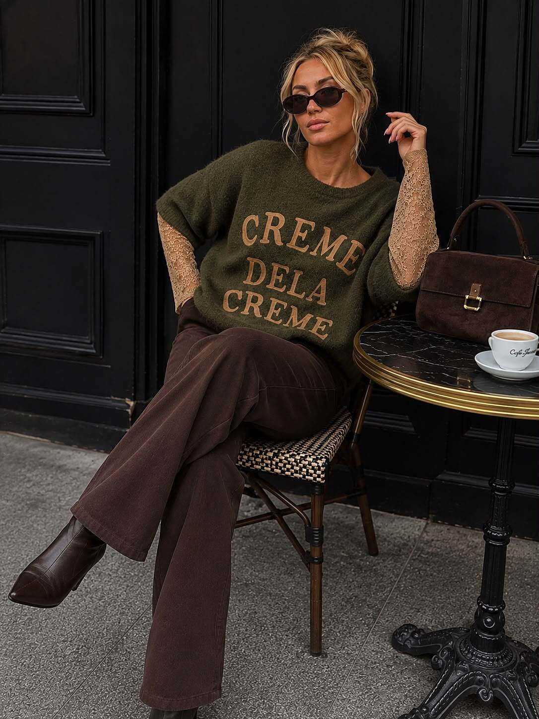 Knitted sweater Creme de la Creme khaki - 3
