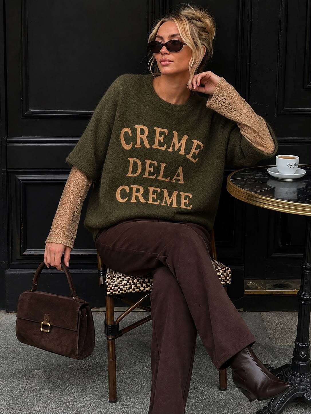 Knitted sweater Creme de la Creme khaki