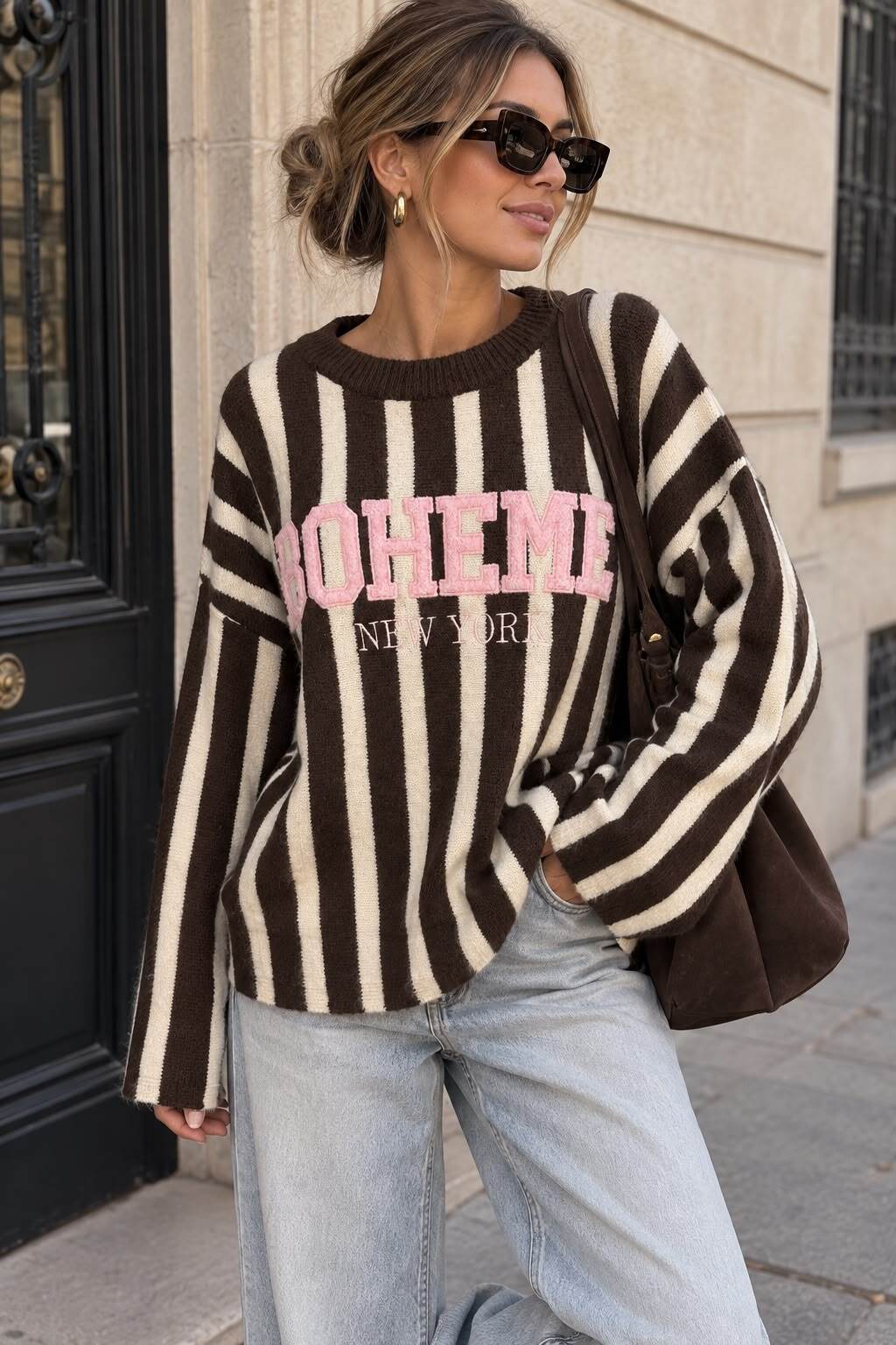 Stripe sweater Boheme brown/pink - 2