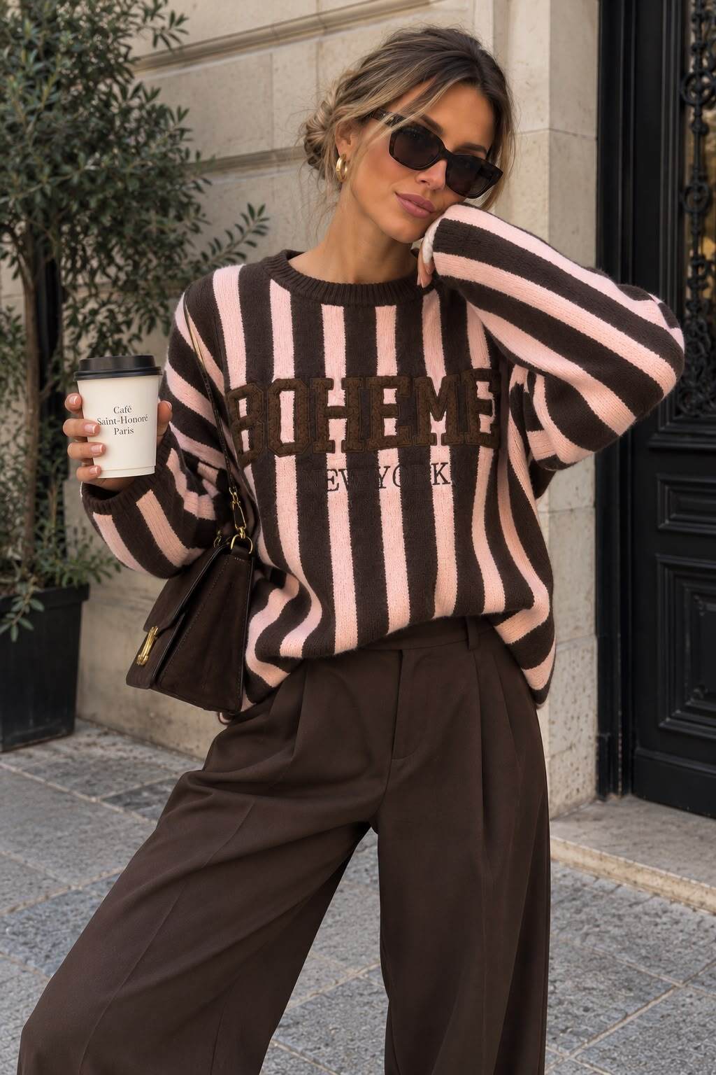 Stripe sweater Boheme pink/brown