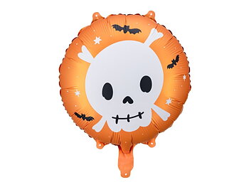 Orange folieballong med dödskalle och fladdermöss Halloween 35 cm