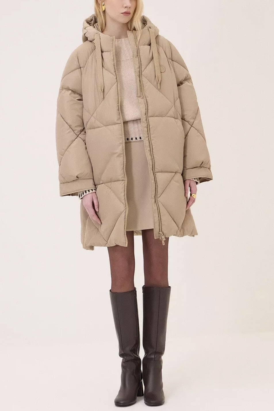 OttodÁme - Long Quilted Down Jacket Toast