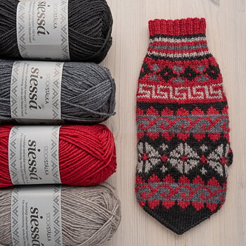 Strickset Fäustlinge Piltto Karesuando Graustufen-Bordeauxrot Dunkel