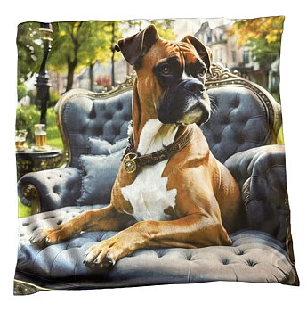 Kuddfodral Boxer hund i rokokofåtölj velvet sammet  shabby chic lantlig stil