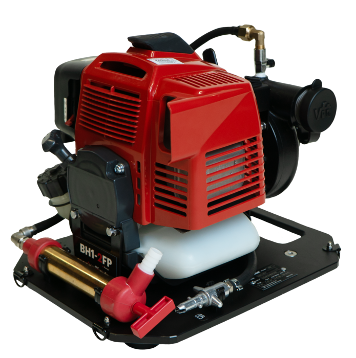 Brannpumpe, Vallfirest Black Hawk BH1-2FP, NYHET! Bærbar pumpe med manuell evak.pumpe, for bl.a. Skogbrann, trykk på 7,5 bar og kapasitet på 320 l/min. Vekt er 9,0 kg tørr - 2