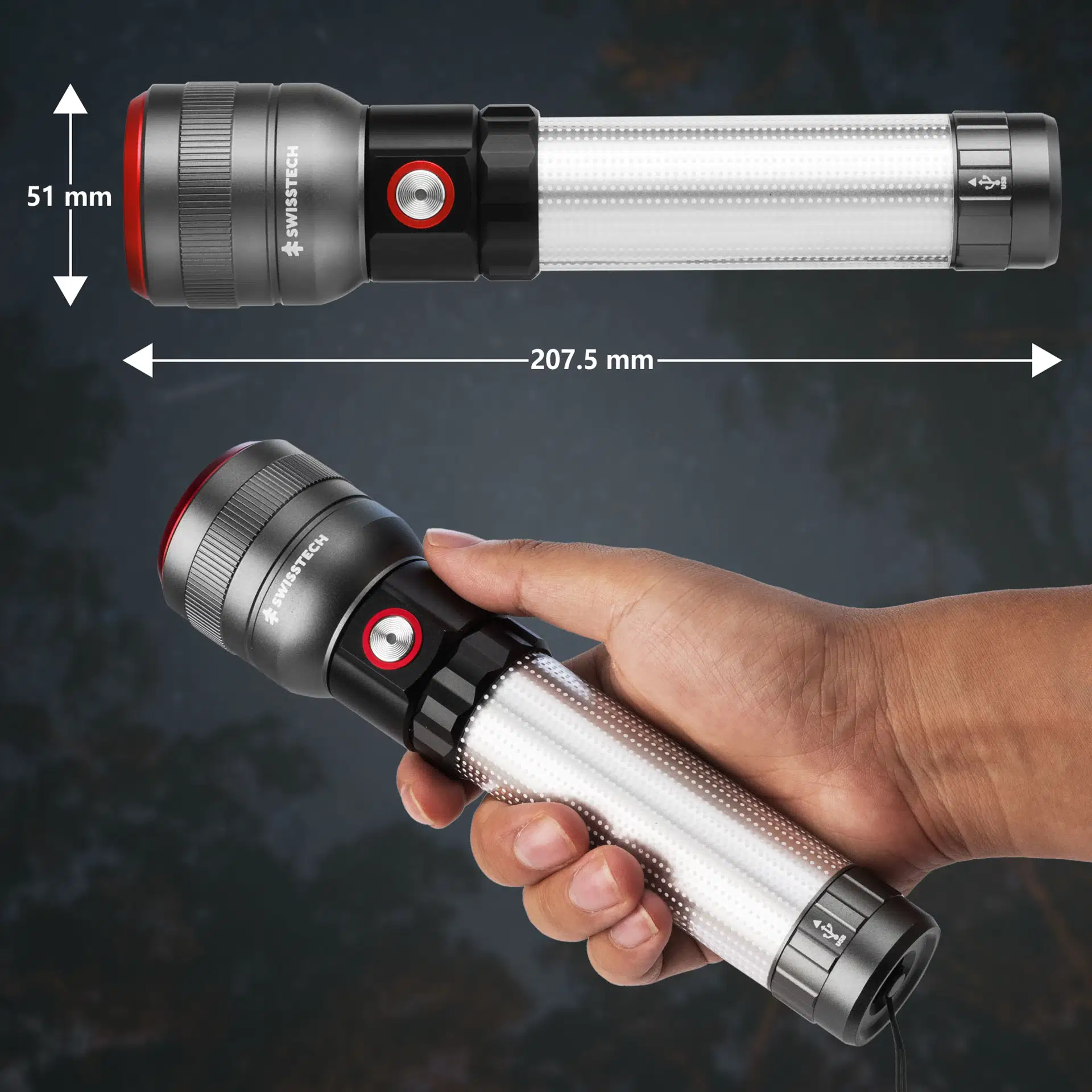 SwissTech dual flash &amp; lantaarn 1200 lumen, oplaadbaar - 3