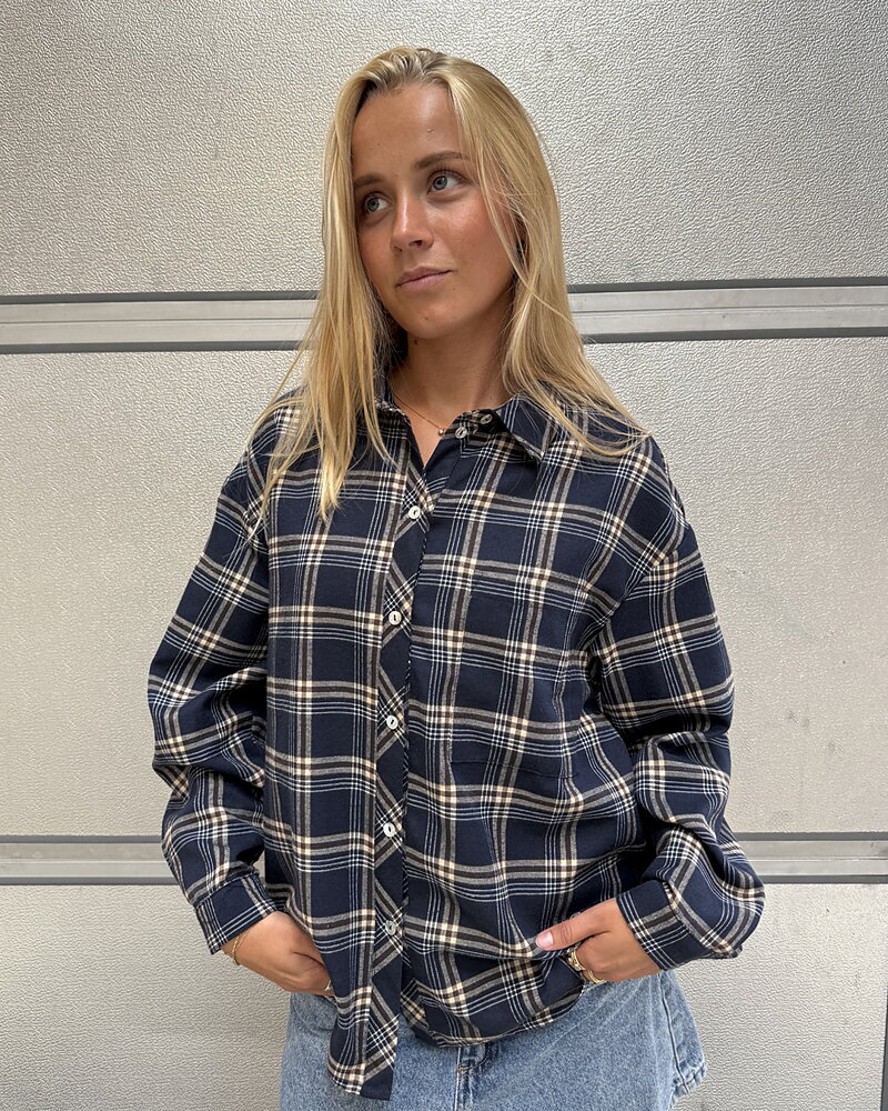 Flanellskjorta Alice rutig beige/blå