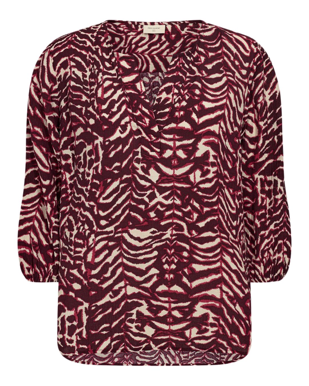 Blus Malene mönstrad vinröd/beige