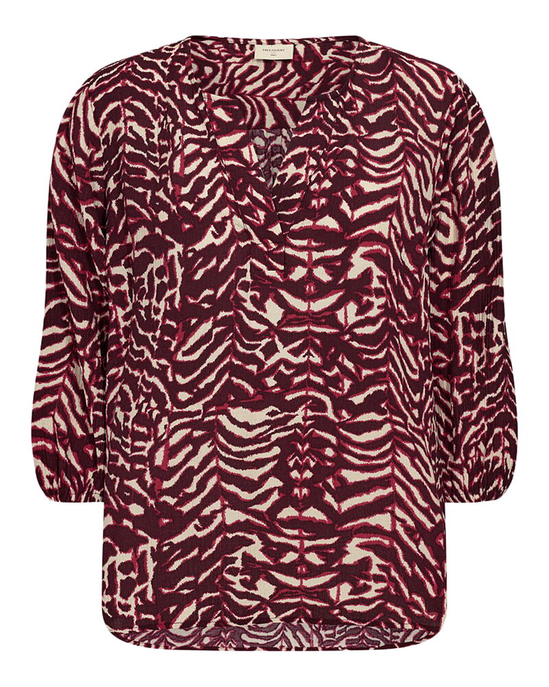Blus Malene mönstrad vinröd/beige