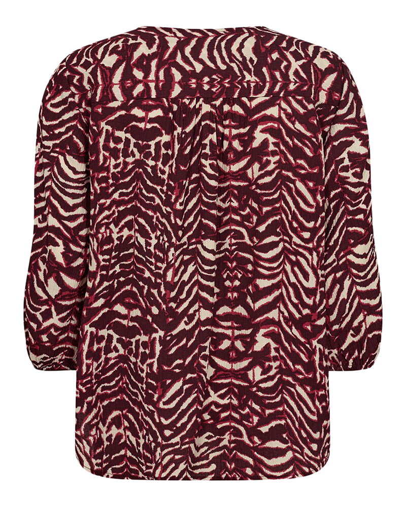 Blus Malene mönstrad vinröd/beige